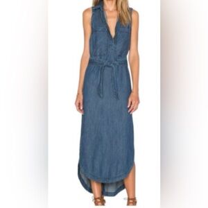 Free People Long Denim/Chambray Sleeveless Belted Shirt Dress -  Size small
